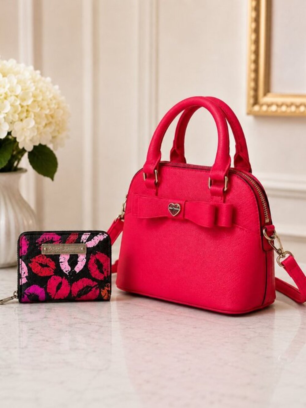 Betsey Johnson Pink Crossbody Bag Card Holder Wallet 2-Piece Set NWT